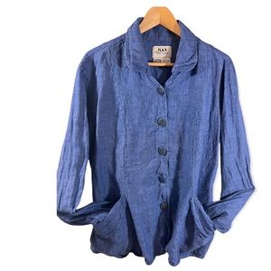 FLAX by Jeanne Engelhart Medium button up shirt jacket with pockets 100% Linen